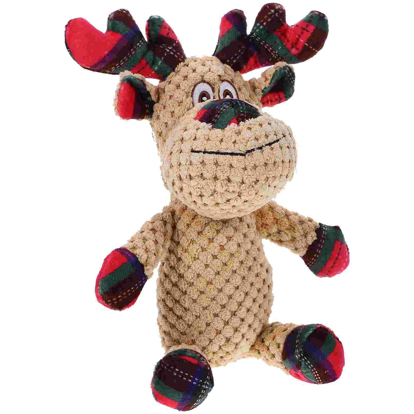 Christmas Elk Santa Style Squeaky Durable Chewable Plush Dog Toy (Christmas Elk) Puppy Teething Biting Clean Chewing