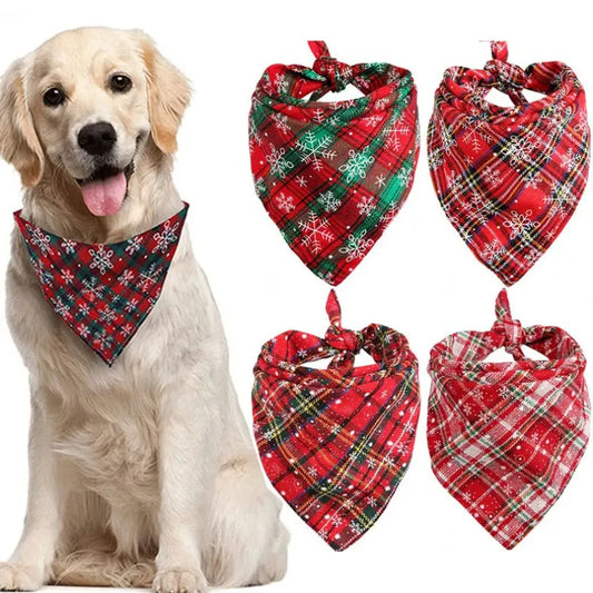 Dog Bandanas Large Pet Scarf Christmas Snow Print Dog Cotton Plaid WashableBow Ties Collar Cat Dog Scarf Large Dog Accessories