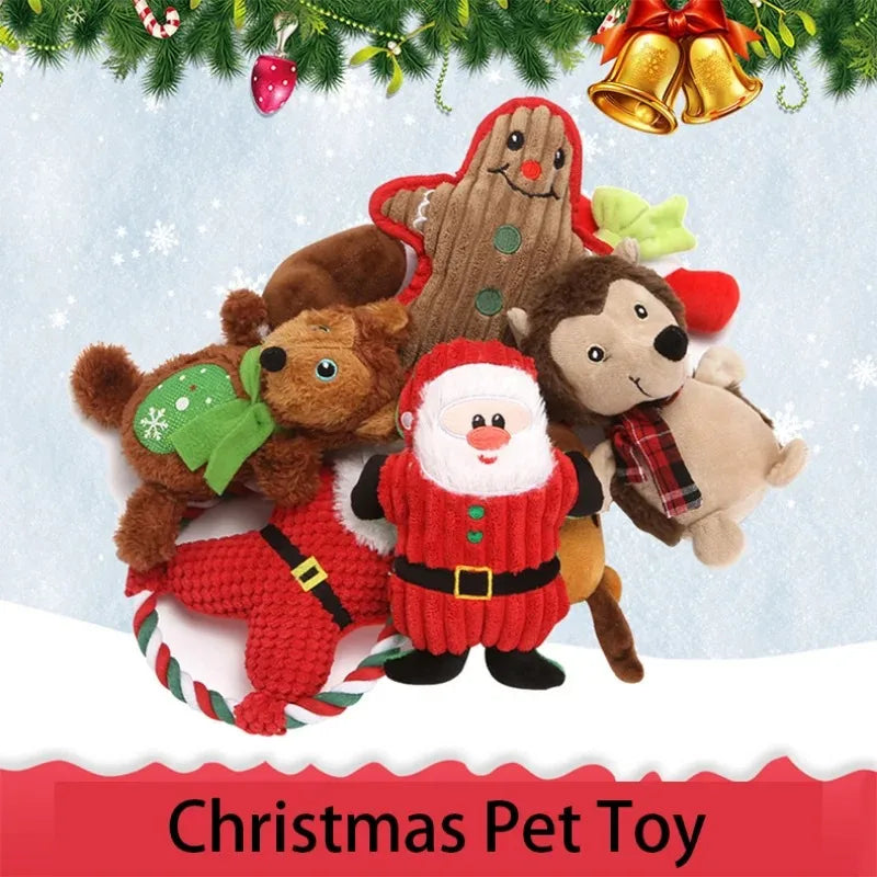 Xmas Pet Dog Plush Noise Chewing Toy Santa Elk Gingerbread Man Cat Dog Christmas Series Cartoon Dog Toy Plush Squeak Toy