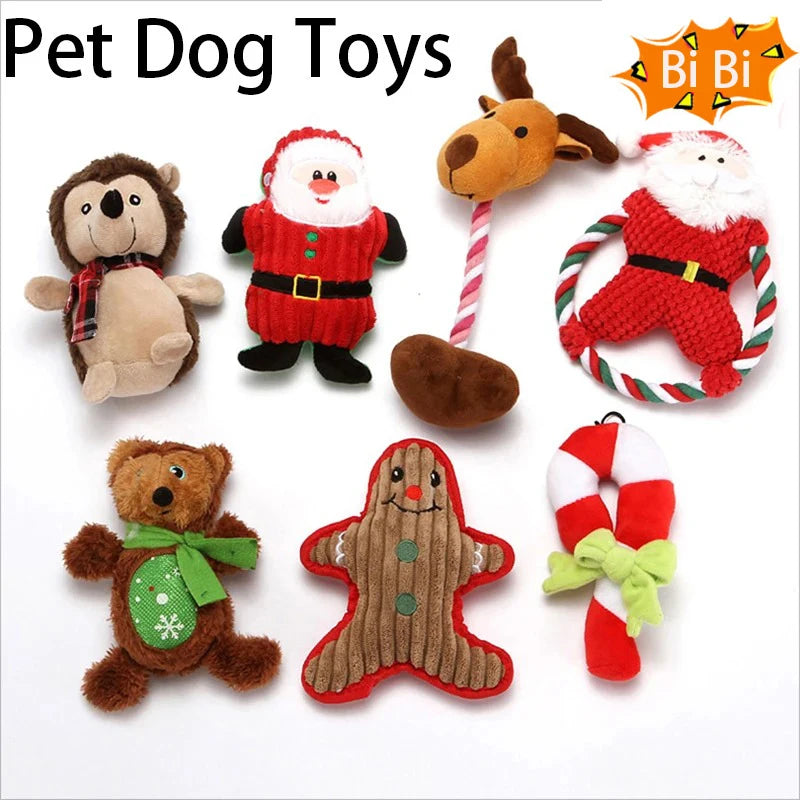 Xmas Pet Dog Plush Noise Chewing Toy Santa Elk Gingerbread Man Cat Dog Christmas Series Cartoon Dog Toy Plush Squeak Toy